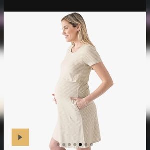 Kindred Bravely Eleanora Bamboo Maternity & Nursing Lounge Dress, Oatmeal Stripe